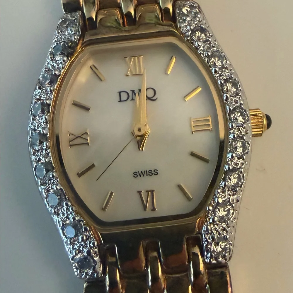Gold Tone Women's Swiss Watch with Clear Crystal Accents